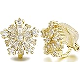 Clip On Snowflake Earrings for Women CZ Sparkly Stud Flower Star Cherry Blossom Winter Earrings Christmas Non Pierced Cubic Zirconia