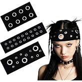 Maysing 3 Pcs Women Grommet Headband Y2k, Black, Classic | Wide Elastic Hairbands for Women, Punk Grunge Y2k, Hollow Eyelets Rings, Stretchy Casual Hair Accessory