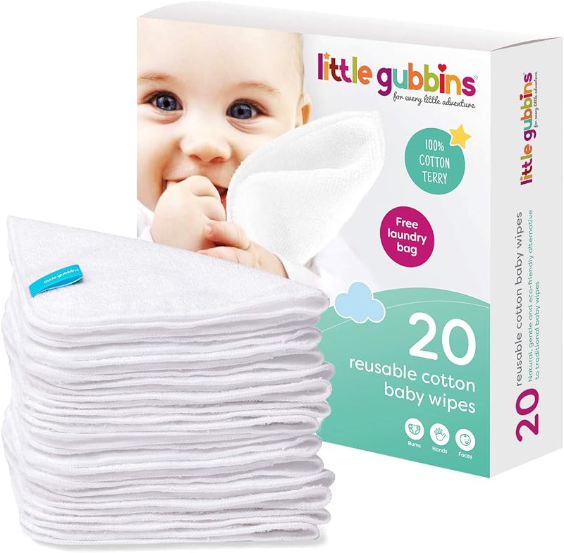 Little Gubbins 20 x 20cm Cotton Terry Baby Wipes Pack 20