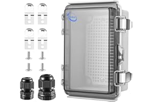RTHIEAI Waterproof Outdoor IP67 Junction Box (5.9"x3.9"x2.8") with Mounting Plate, Hinged Clear Cover and Wall Brackets - Weatherproof ABS Plastic Electrical Enclosure for DIY Projects (150x100x70mm)