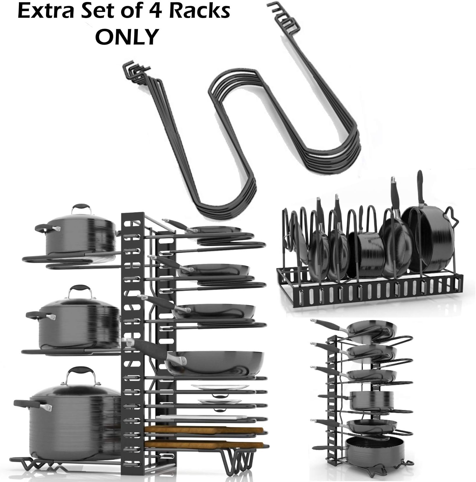 SKATCO 4 Extra Shelfs ONLY – For Your Existing Pan Organizer Rack – Heavy Duty Metal Pot and Pan Organizer – Kitchen Organizer Lids, Dishes - 4 Racks Only