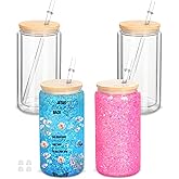 Micellwuu 4 Pack 16 Oz Sublimation Snow Globe Tumbler, Snow Globe Cups with Pre Drilled Hole, Double Wall Beer Can Glass Mason Jar Mug with Bamboo Lids and Straws for Snowglobe DIY