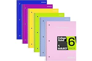 ONAVIA Spiral Notebook for School 6 Pack, 1 Subject, College Ruled Paper, 70 Sheets, 3 Hole Punched, 8" x 10-1/2", Lined Note Book Bulk, Writing Journal for Note Taking, Work, Assorted Colors