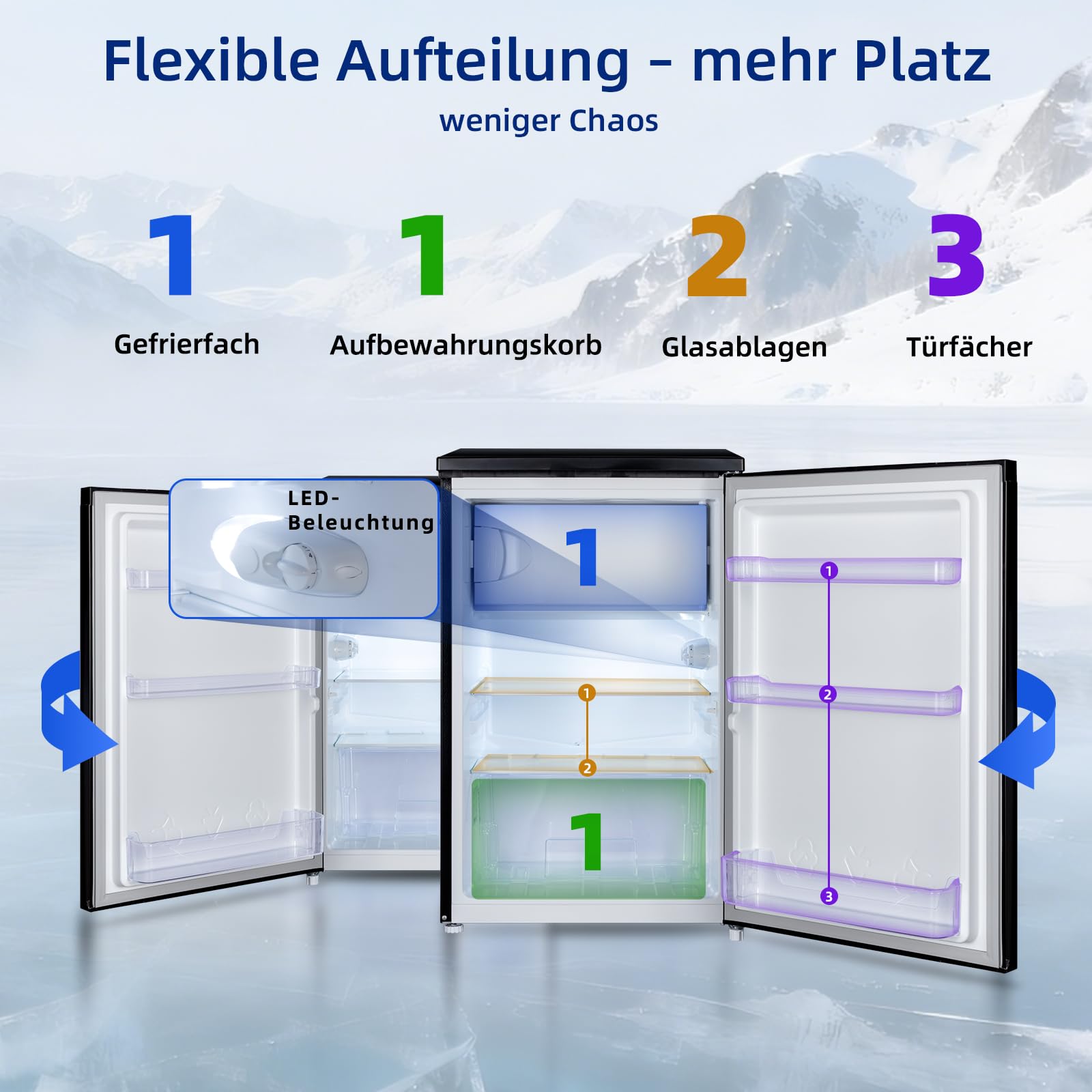 CHIQ kühlschrank mit gefrierfach 107 Liter, mit 13L Gefrierfach｜EEK C, 87 kWh/Jahr | 4-Sterne-Gefrieren, -24 °C bis -16 °C| geräuscharm, Schwarz, CTT107BC 4