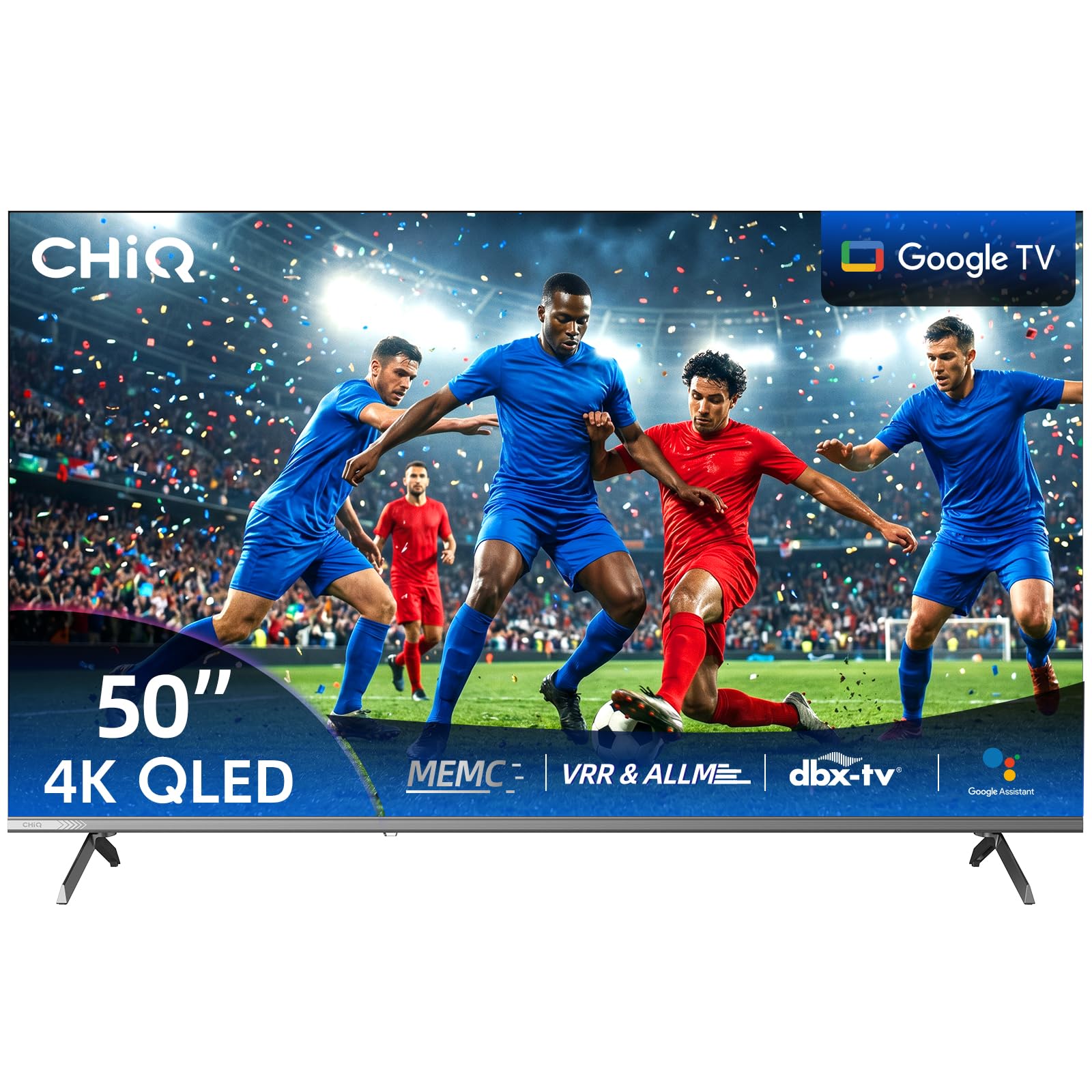 CHIQ 50 Zoll (127 cm) 4K UHD Smart Google TV, HDR10, MEMC, kompatibel mit Apple AirPlay & Google Sprachsteuerung, mit ALLM & VRR, Dolby Audio, Prime Video, YouTube, 2026 U50QST