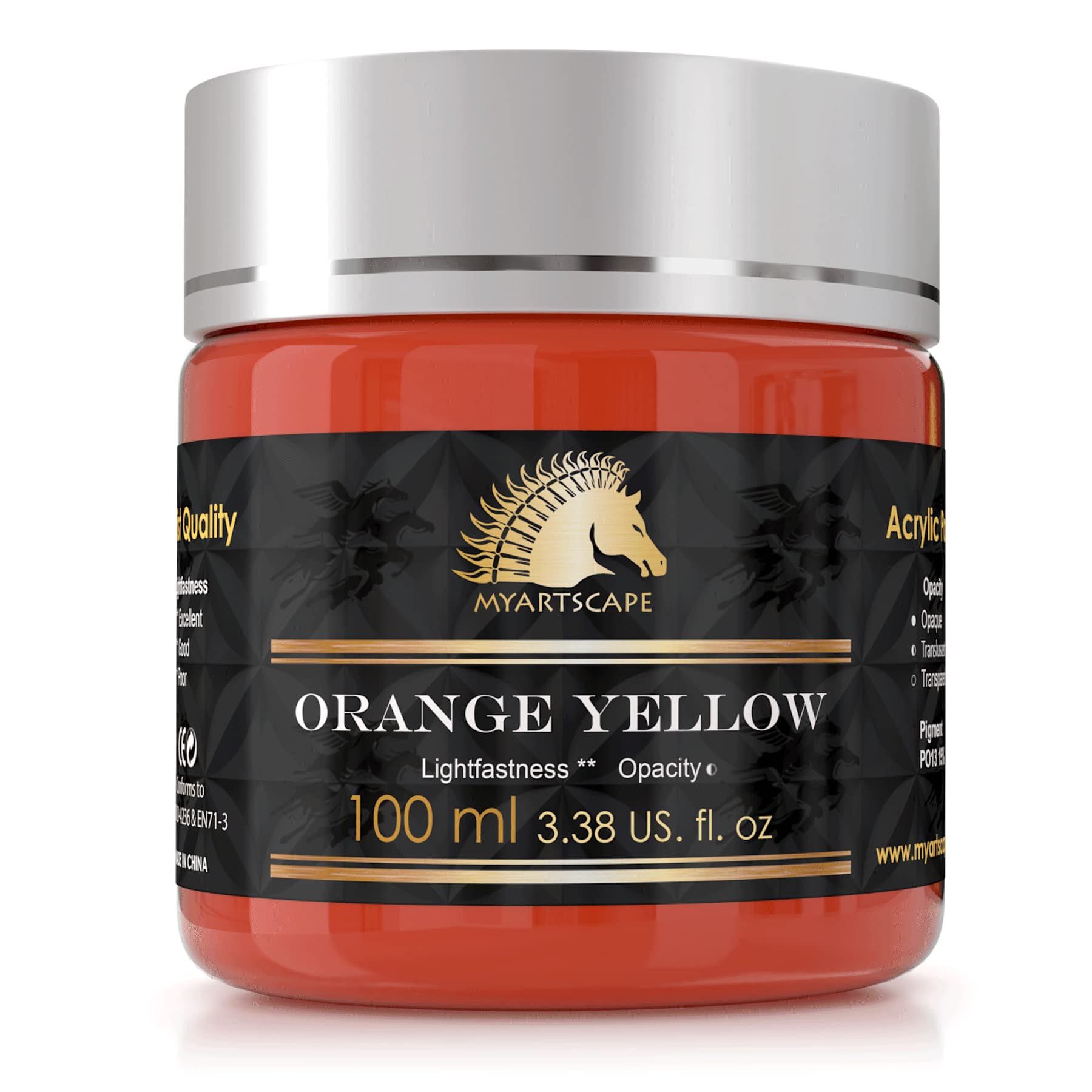 Myartscape Orange Yellow Acrylic Paint - 100ml Bottle (3.38 fl oz) - Artist Quality - Lightfast - Heavy Body - Rich Pigment - Great Tinting Strength - Professional Painting Supplies