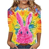 Easter Shirts for Women Funny Bunny Eggs Graphic Tees 3/4 Sleeve Spring Summer Holiday Tops Happy Easter Gifts
