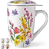 GBHOME Tea Mug with Infuser and Lid, 18 Ounce Large Ceramic Loose Leaf Cup, Microwave, Dishwasher Safe, Perfect for Tea Lovers