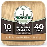 PALM NAKI Eco-Friendly Palm Leaf Plates - 10-Inch Square - Bamboo Style (40 Pack), Sustainable, Decorative & Compostable Tableware (10" Plates)