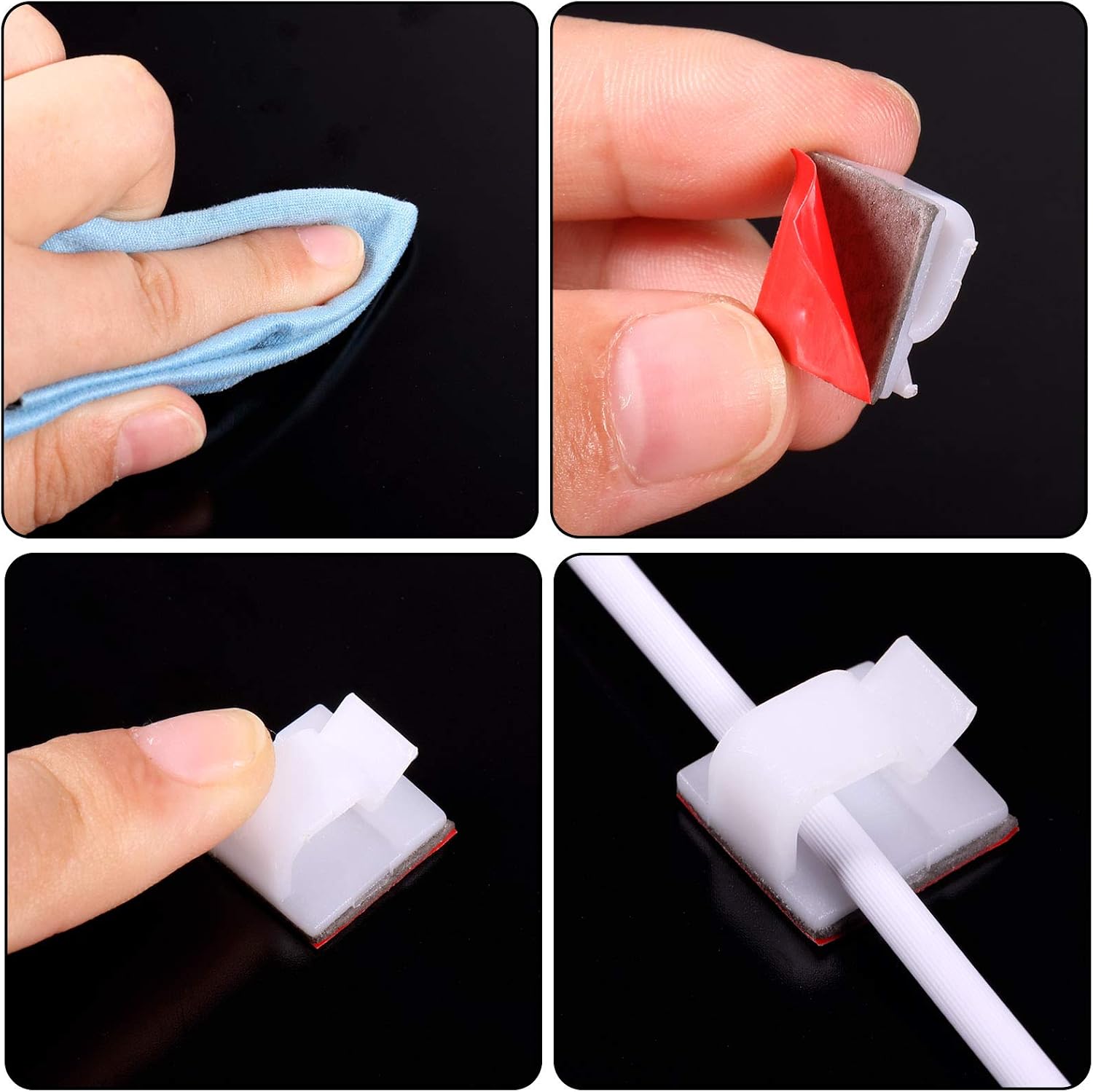 Blulu 100 Pieces Mini Outdoor Cable Clips with Adhesive Tapes Light Clips Decoration Clips Self Adhesive Hooks Wire Holder for Christmas and Fairy Light (Medium, White) - Image 4