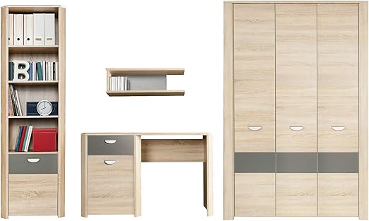 Furniture24 Eu Wohnwand Yoop Kleiderschrank Schreibtisch Hangeregal Bucherregal Amazon De Kuche Haushalt