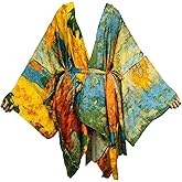 Summer Beach Cover up Women Cardigan Fashion Sexy Boho African Holiday Party Long Sleeve Silk Feeling Robe Kimono Kaftan
