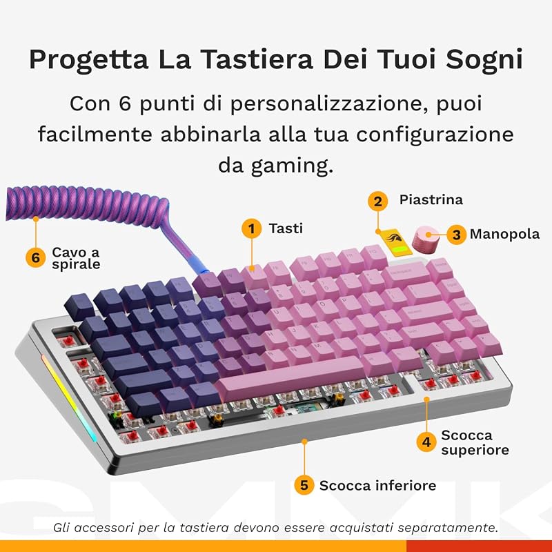 Gaming GMMK 3 PRO HE Barebones : clavier réactif, effet Hall, polling 8K, corps alu et joints modulaires, prise en charge des switches MX mécaniques et magnétiques, TKL 75%, ANSI - Argenté