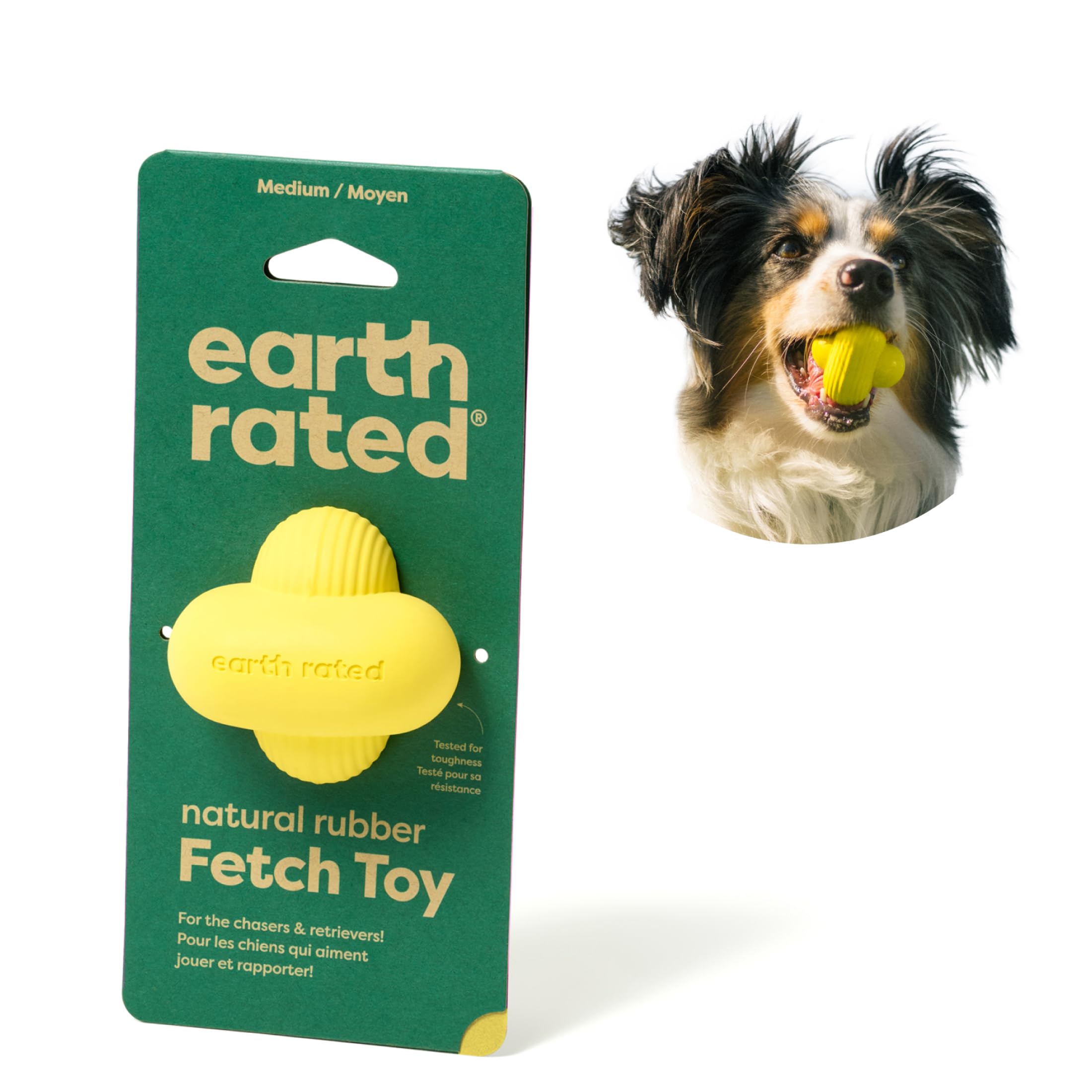 Earth Rated Dog Ball, Interactive Fetch Toy for Small, Medium, and Large Breeds, Comes in Multiple Sizes, Made with Natural Rubber, Perfect for Indoor and Outdoor Use, Medium, Yellow