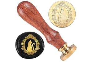 DELORIGIN Mirror Cat Wax Stamp - Brass Head Stamp with Wooden Handle - Retro Wax Seal for Gift Wrapping & Decoration