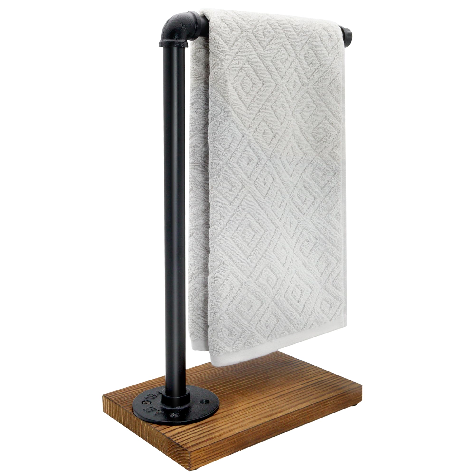 Photo 1 of YESSAP 15'' Hand Towel Holder, L Shaped Towel Holder Stand with Weighted Base, Black Hand Towel Stand for Bathroom Kitchen Countertop