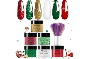 MNK66 6 Colors Dip Powder Set, Red White Green Golden Glitter Christmas Dipping Powder Color Set, Glossy Nail Art Manicure DIY Salon Home Gift for Ladies,YYSDDPS-01-6pcs