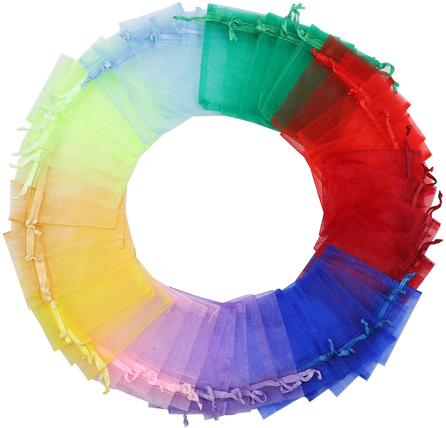 YKKJ 50PCS Organza Gift Bags，Jewelry Pouches， Wedding Favour Bags with Drawstring （10 CM * 15CM ），Used as candy Pouches Jewelry ，Christmas Favor Gift Bags（Multicolor.