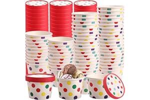 Dicunoy 60 Pack 8 oz Paper Ice Cream Cups with Lids, Disposable Sundae Dessert Bowls, Frozen Yogurt Containers Party Supplies