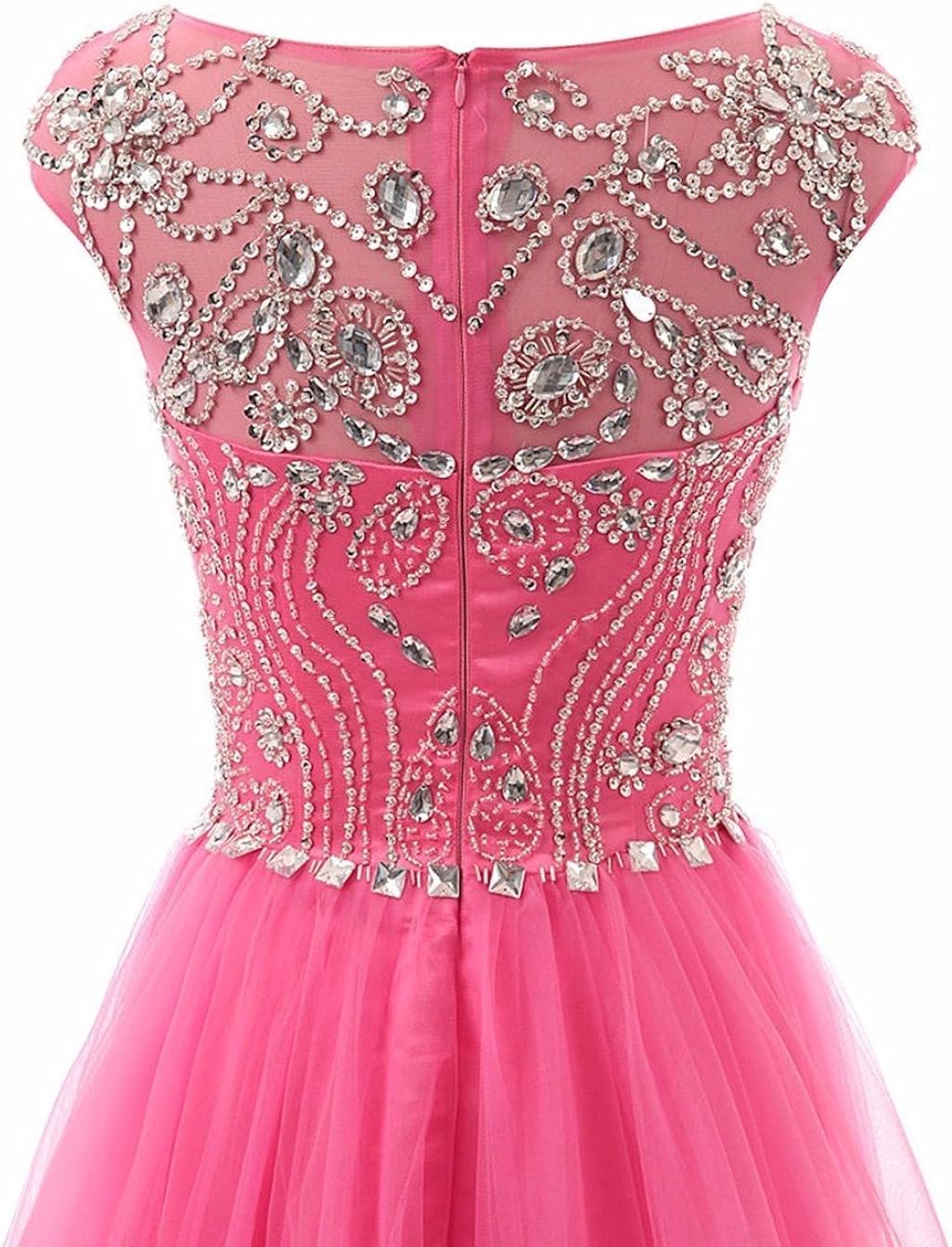 Promworld Women's Wedding Bridesmaid Dress Cap Sleeve Crystal Tulle Long Prom Dresses: Clothing