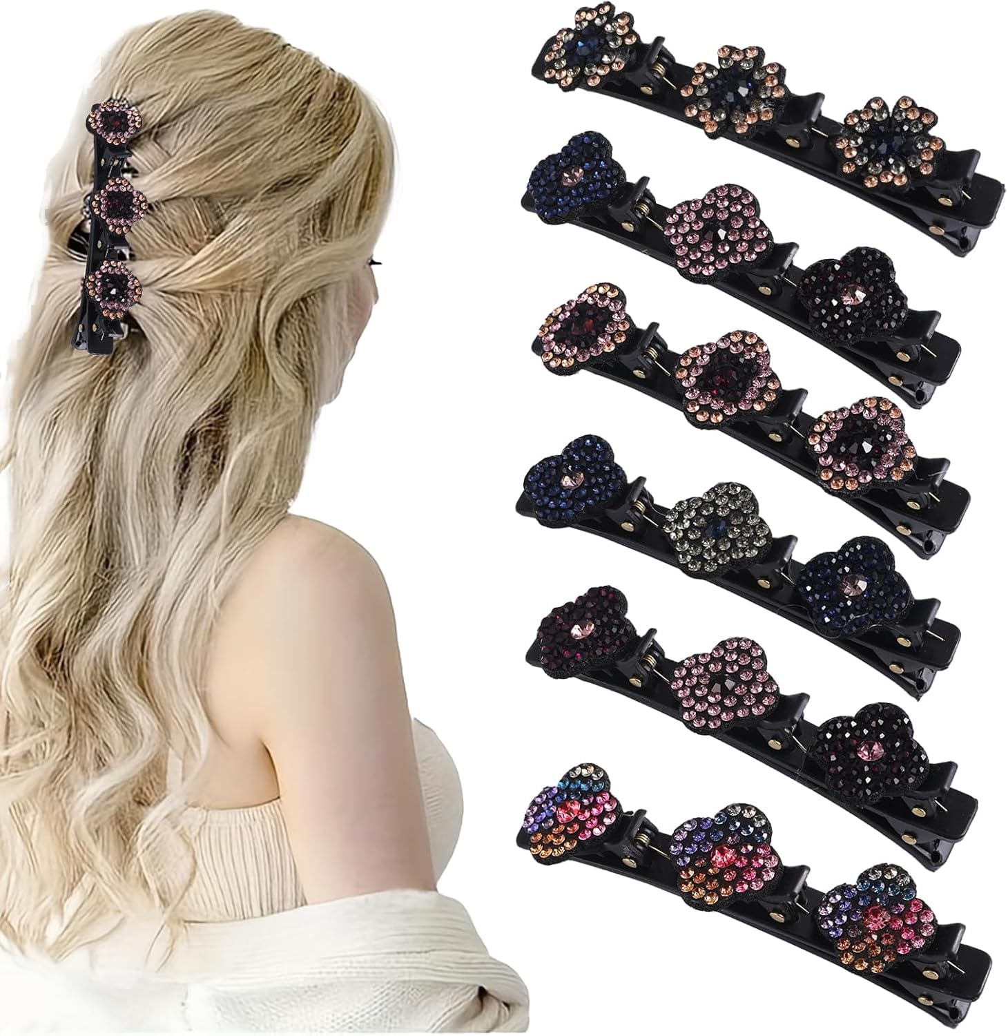 8pcs Braided Hair Clip, Braided Hair Clip for Women, Sparkling Crystal Stone Braided Hair Clips, Barrette Hair Clips Women, for Shape Segmentation