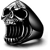 LAOYOU Black Skull Rings for Men, Mens Stainless Steel Beer Bottle Opener Skull Ring, Gothic Biker Punk Cool Jewelry