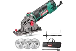 HYCHIKA BETTER TOOLS FOR BETTER LIFE HYCHIKA Mini Circular Saw, Compact with 3 Blades 4A Pure Copper Motor, Scale Ruler, 3-3/8”4500RPM Ideal for Wood, Soft Metal and Plastic Cuts
