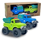 Aigitoy 2Pack Toddler Cars Toy Set, Dump Truck &amp; Police Truck for Kids 18M+ | Outdoor Construction Vehicles, BPA and Phthalates Free, Non Toxic, Recycled Plastic Toy, Xmas Birthday Gift for Boys Girls