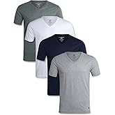 Lucky Brand Mens Shirts - 4 Pack Soft Cotton Short Sleeve Crewneck and V Neck Shirts Men Basic Shirt for Men Pack