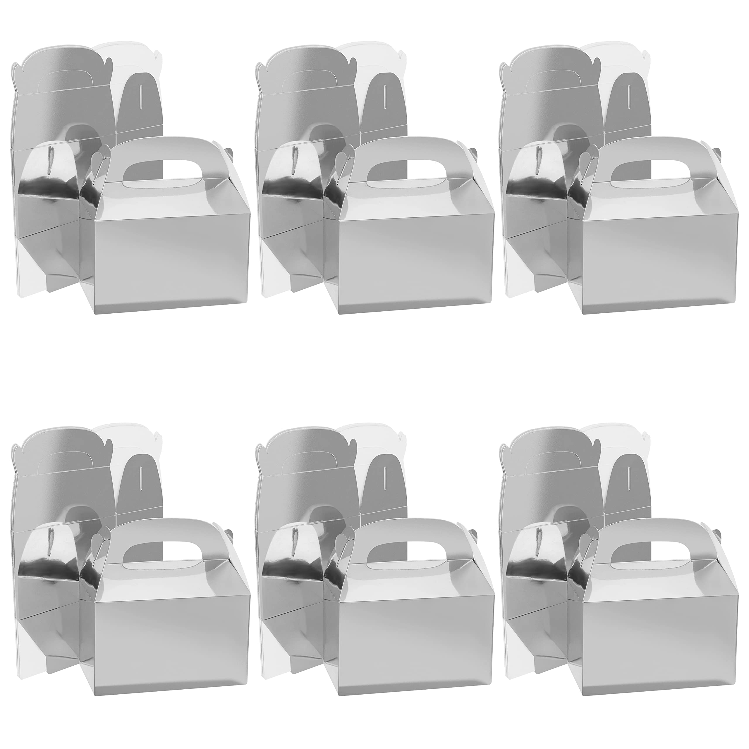 Belle Vous 24 Pack Silver Paper Gift Boxes - 15.7 x 9 x 15cm / 6.18 x 3.54 x 5.91 inches - Gable Treat Box for Gifts, Wedding/Birthday Party Favours, Loot Box, Goodie Boxes, and More