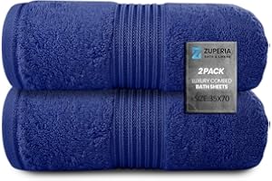 ZUPERIA 100% Combed Cotton Bath Sheet- 600 GSM- (35" x 70") 2 Pack Ultra Soft Large Bath Towels, Highly Absorbent Daily Usage Oeko-TEX Certified Ideal for Pool, Home, Gym (Royal Blue)