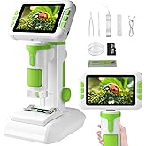 1600X Digital Microscope for Kids, 4" IPS Screen Handheld & Desktop 3-in-1 Microscope with 32GB Memory Card, 6 Adjustable LEDs, Educational STEM Science Toy for Ages 8-12