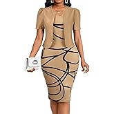 Womens Summer Sexy Two Piece Suit Set Dress Crew Neck Short Sleeves Print Pencil Bodycon Work Office Fashion Outfits