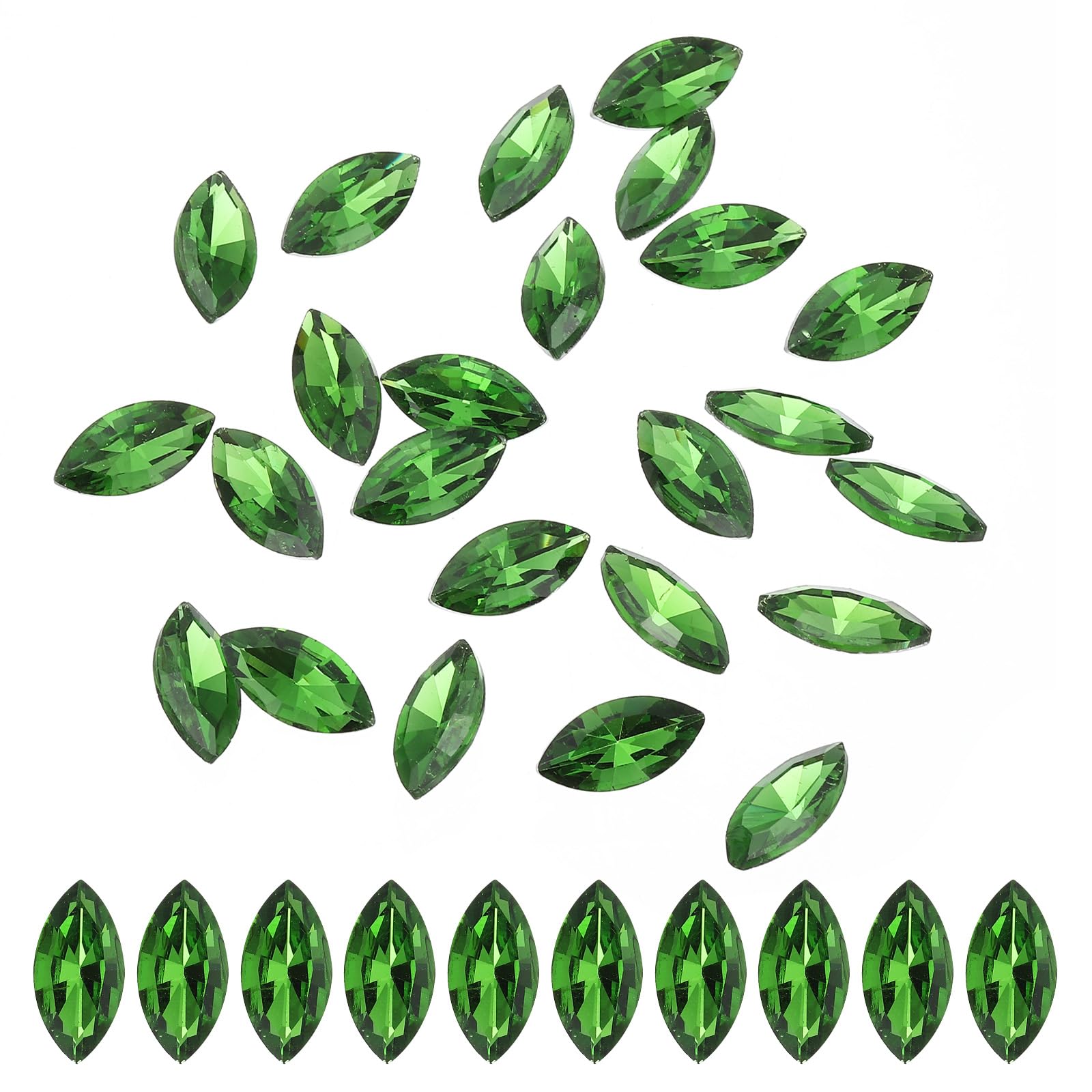 PATIKIL Marquise Gems, 25 Pcs 18x9mm Glass Rhinestones Flat Back Navette Horse Eye Crystal Gems for Jewelry Making DIY Craft, Green