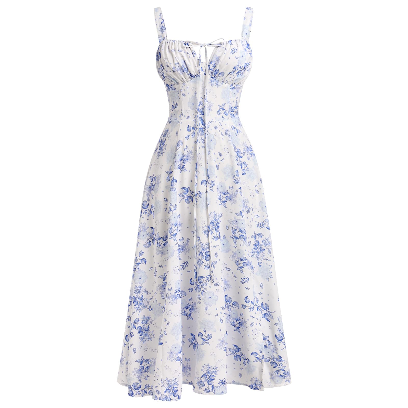 Photo 1 of Women's Floral Corset Dress Formal Cocktail Dresses Going Out Casual Sundress Split Thigh Spaghetti Strap Vintage Dress Blue