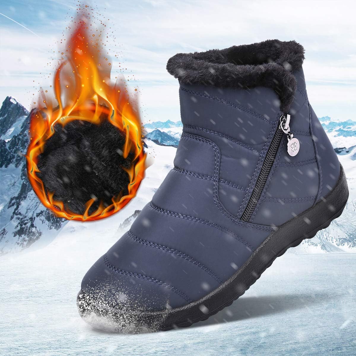  | gracosy Warm Snow Boots, Women's Winter Ankle Bootie Anti-Slip Fur Lined Ankle Short Boots Waterproof Slip On Outdoor Shoes | Snow Boots