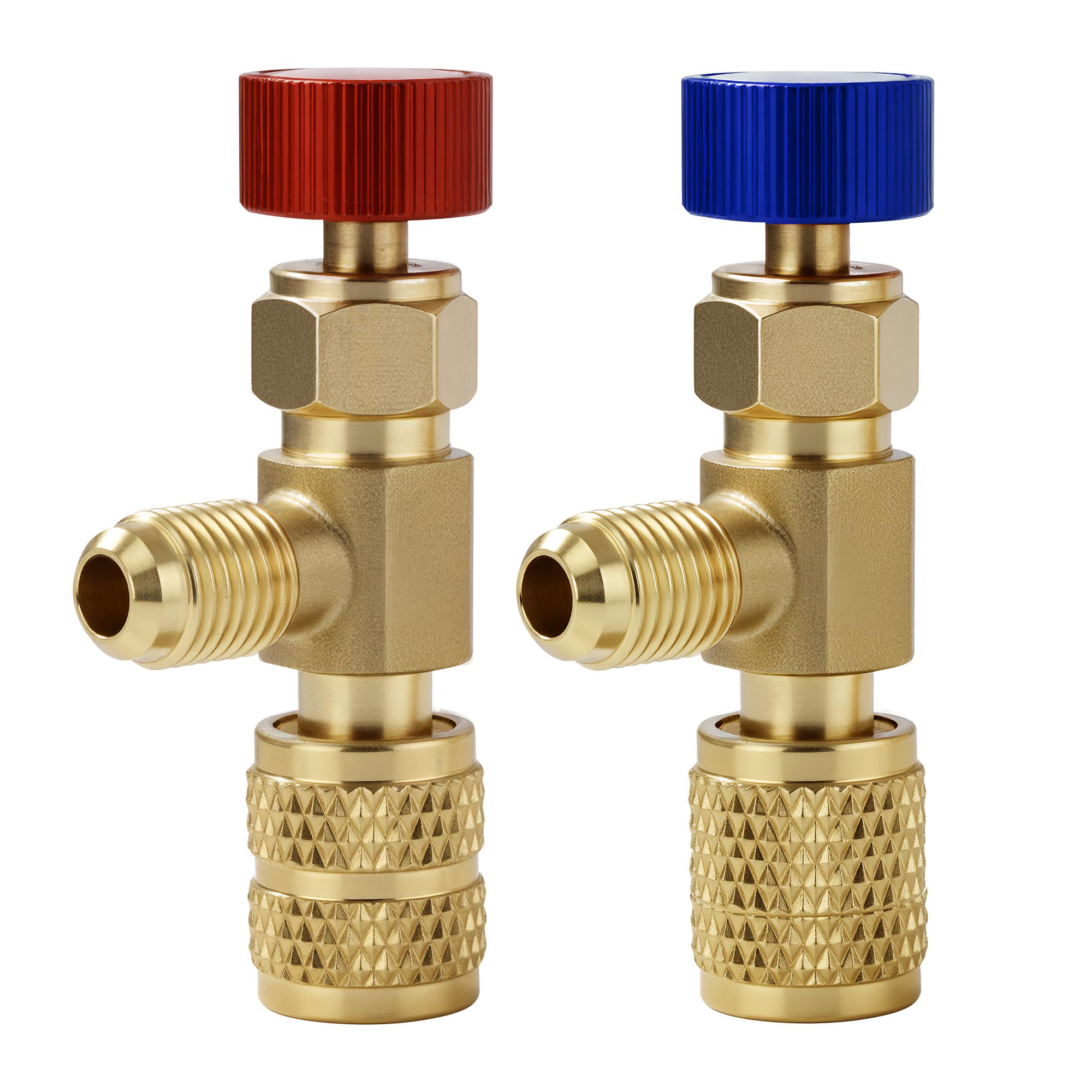 Photo 1 of 2Pcs Refrigerant Charging Valve Set, 1/4" & 5/16" Safety Adapter Flow Control Ball Valve, Brass Low Loss HVAC Fittings for R12 R22 R410 Air Conditioner Manifold Maintenance Tools