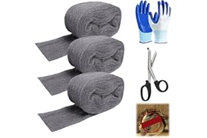LIPULACER Steel Wool Mice Control - 3 Pack 3'' x 11Ft Steel Wool 0000 - Fine SteelWool Included Work Gloves & Scissors - Mouse Wall Hole Filler for Home, Garden & Garage