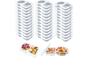 BNQOE 55 Sets Double Compartment Condiment Container With Lids, Disposable Double Compartment Sauce Containers Clear Snack Containers, for Spring Meal Prep, Salad Dressing, Dipping Sauce Camping Travel