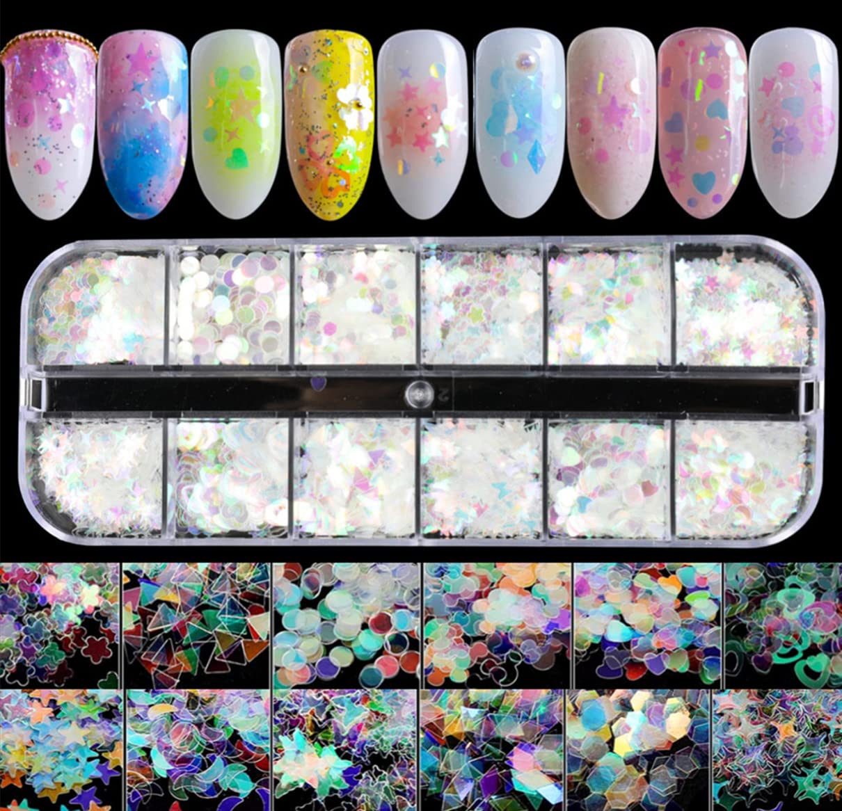 Iridescent Mermaid Flakes Nail Glitter, CHANGAR Holographic Nail Sequins Colorful Flakes Nail Art Sticker Decals Decoration for Face Body Eyes