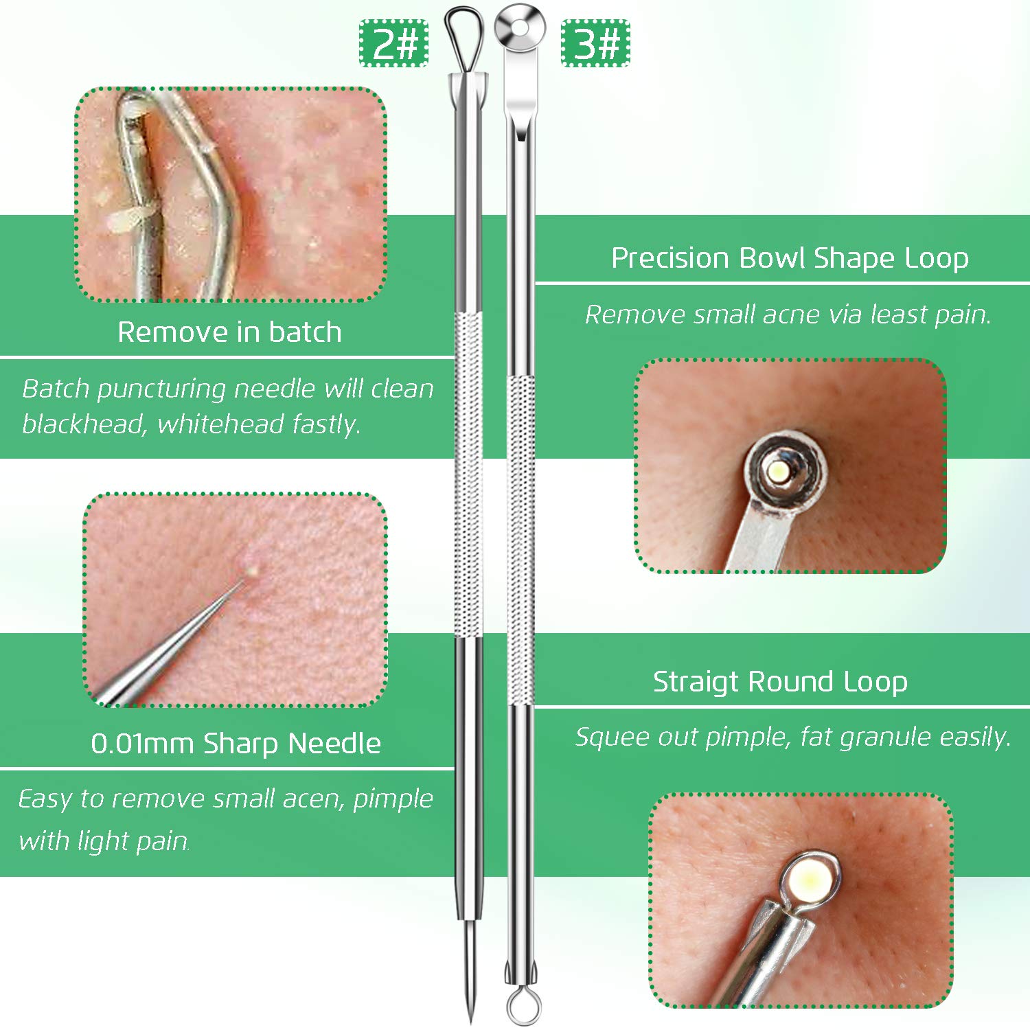 5PCS Blackhead Remover Comedone Extractor, Curved Blackhead Tweezers Kit, Professional Stainless Pimple Acne Blemish Removal Tools Kit: Beauty