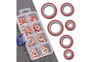 Polcatay 30 PCS Car A/C Compressor Gasket, Air Conditioning Compressor Port Seal Washer Kit, AC Anti-Leak Bonded Seal Gasket Assortment, Universal for Most Cars Trucks SUVs (Red)