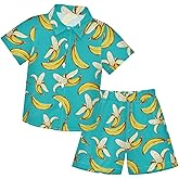 JHKKU Boys Hawaiian Outfits Summer Button Down Shirt and Short 2 Piece Sets for Kids
