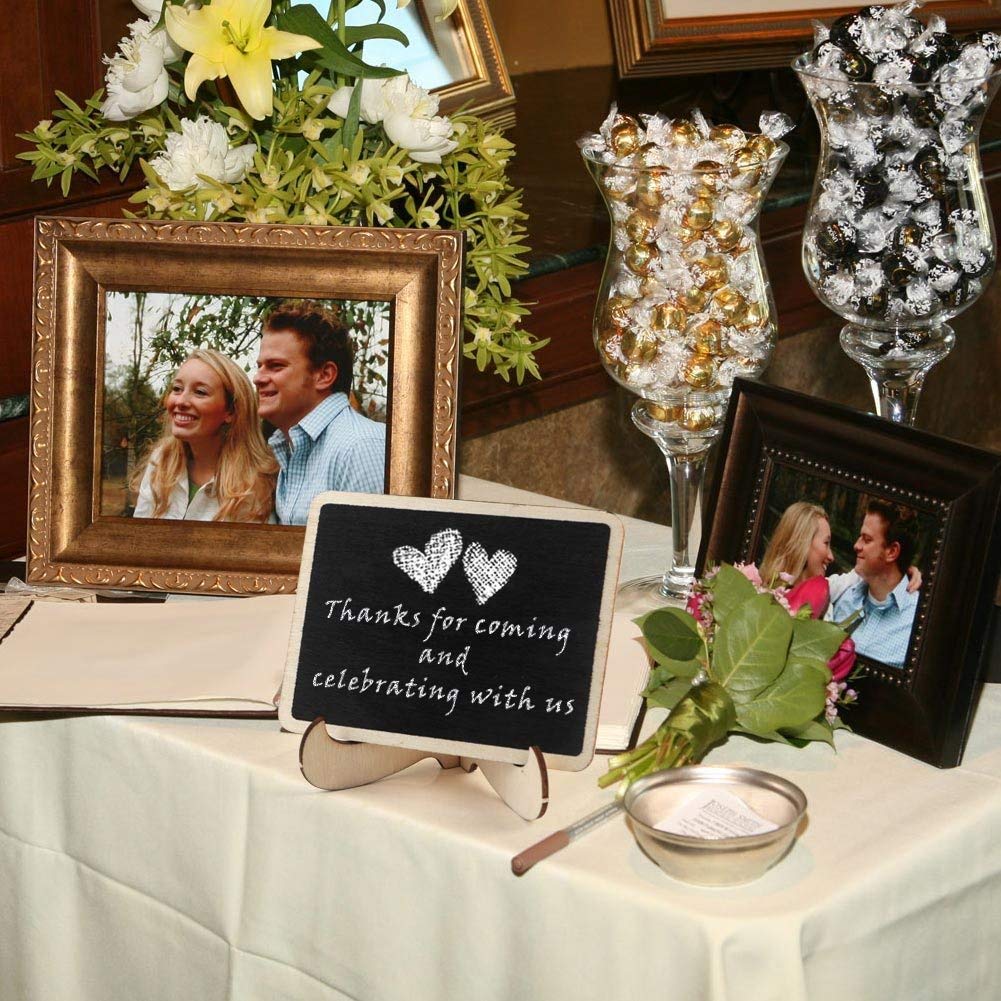 24 Stücke Mini Kreidetafeln Set,Y&J Mini Holz Tafel Set Kreidetafel Memotafel mit Staffelei als Tischkarte Platzkarte Namen Preis Schild für Landhaus Buffet Party Deko Vintage Hochzeit Tischdeko Hochzeitsparty & Include 2 Liquid Chalk Maker