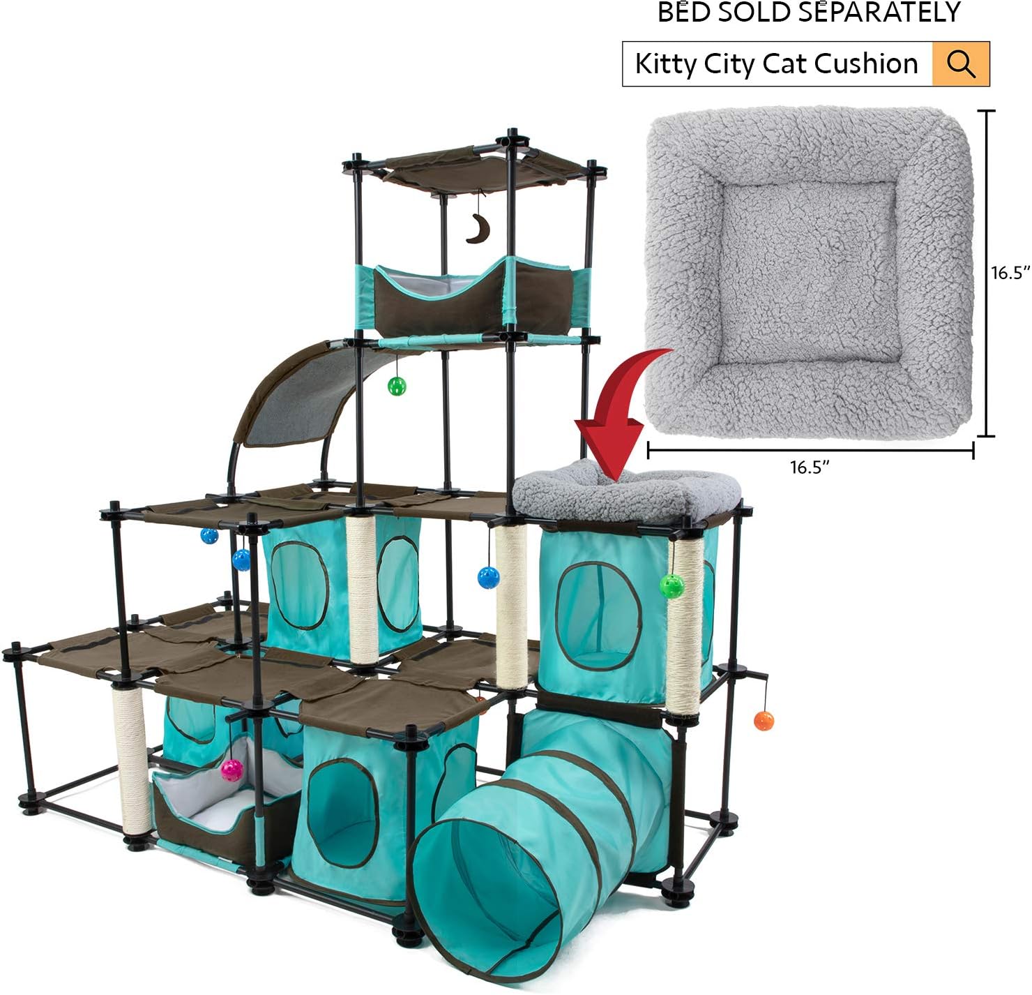 Kitty City Claw Mega Kit Cat Furniture, Cat Feeding Colletion, Cat Condo Collection, Cat Toy, Cat Tree, Mega Kit-Green, 3 levels, Model Number: SPO-0587 : Cat Tower : Pet Supplies
