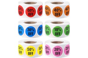 TENARE 3000 Pieces Percent Off Sticker 10 to 60 Percent Stickers Labels Adhesive Labels Sale for Retail Store, 7/8 Inch Circle Price Marker Tag, 6 Rolls(Vivid Style)