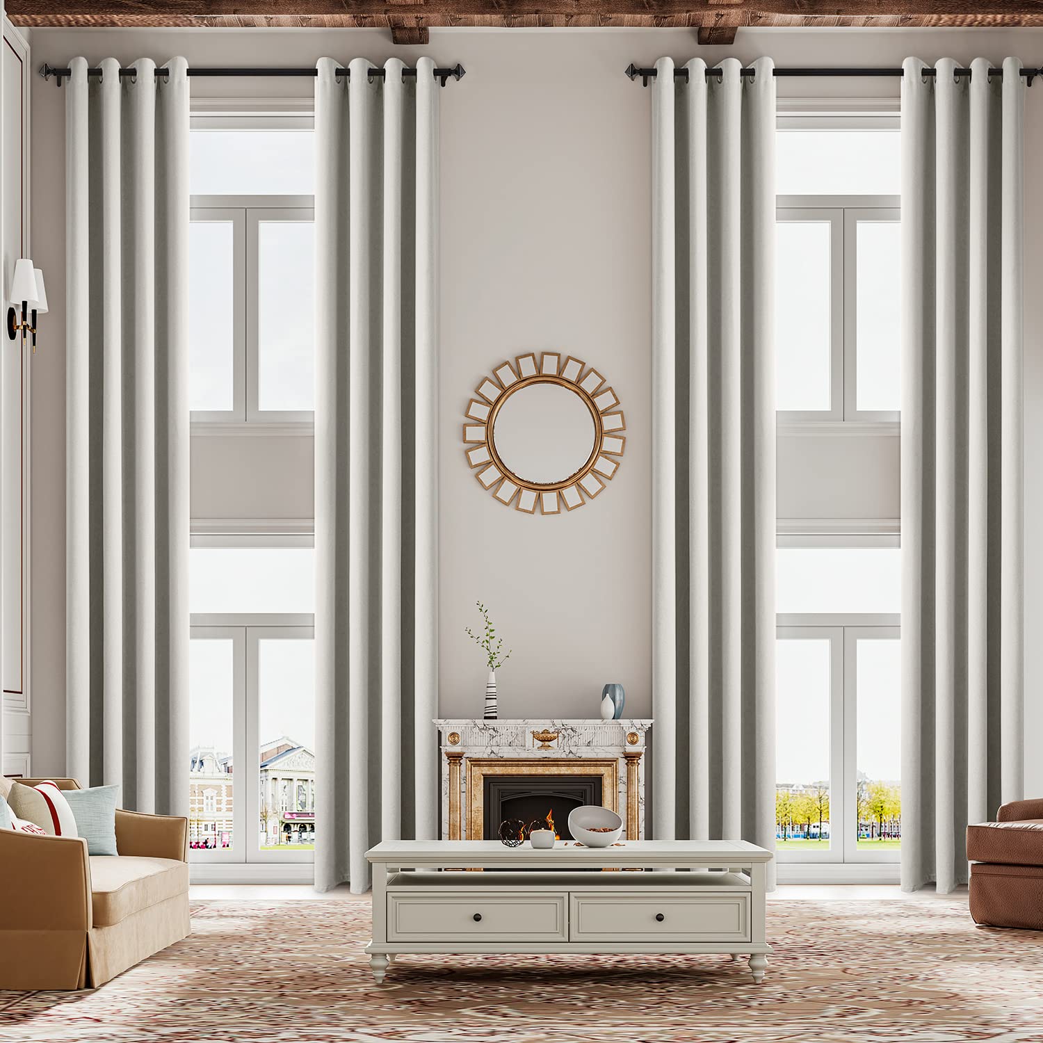 Photo 1 of Light Blocking Extra Long Linen Curtains,1 Panel Thermal Insulated 2 Story Drape,16ft Length Window Curtain Panel for High Ceiling,Tall Window(Silver White,52 x 192 Inch)