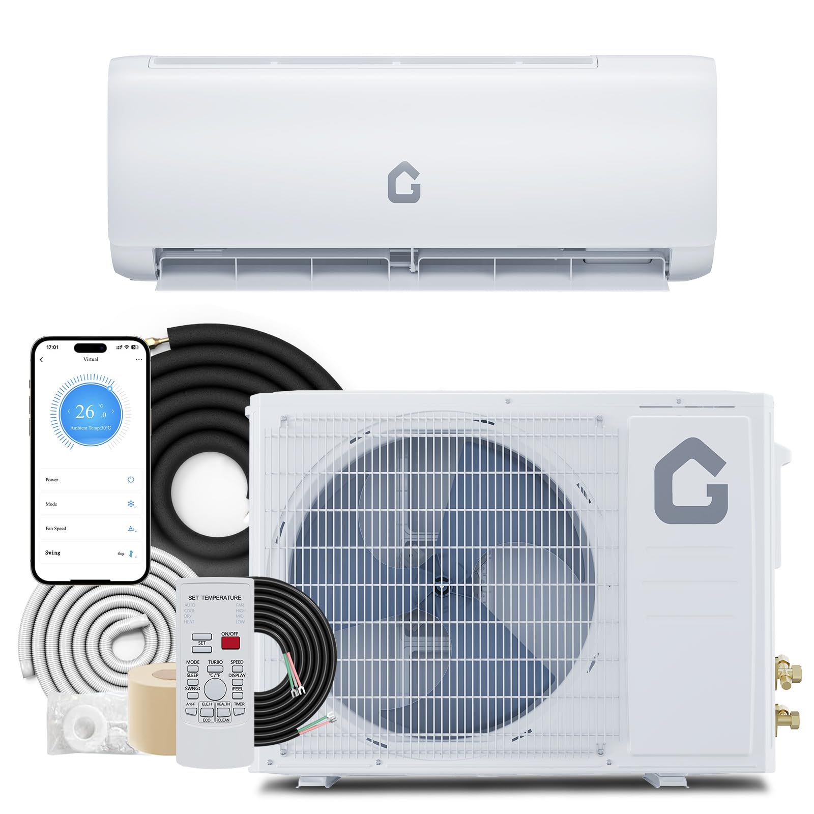 Photo 1 of 9000 BTU Mini Split Air Conditioner Heat Pump System, 17 SEER Energy Saving 115V Ductless Split AC Unit, WiFi Enabled Smart Technology, Cools Up to 550 Sq.Ft, Quiet Operation