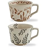Swuut 12oz Vintage Ceramic Coffee Mug Set of 2 - Handmade Stoneware Pottery Countryside Farmhouse Fall Autumn Tea Mugs with Big Handle for Latte,Cocoa,Dishwasher & Microwave Safe Cups (Plants)