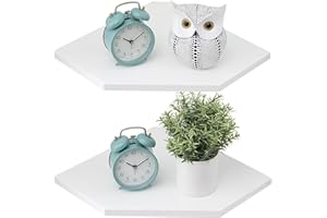 CONAMILY Corner Floating Shelves, White Corner Wall Shelf Set of 2, Solid Oak Wood Corner Shelves Wall Mount Shelf with Wire Hole Small Plant Display for Kitchen Living Room Bedroom